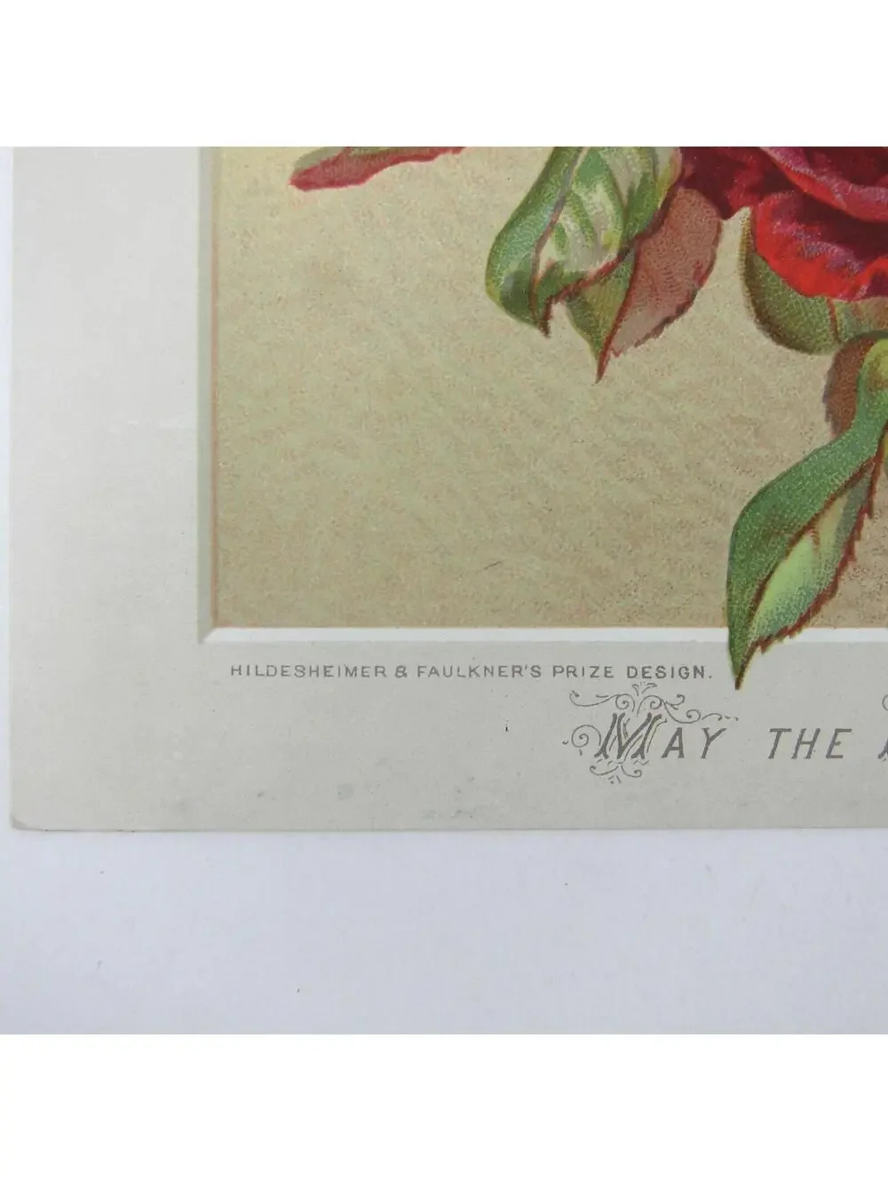 Victorian Greeting Card New Years Red Rose Flowers Hildesheimer Faulkner Antique